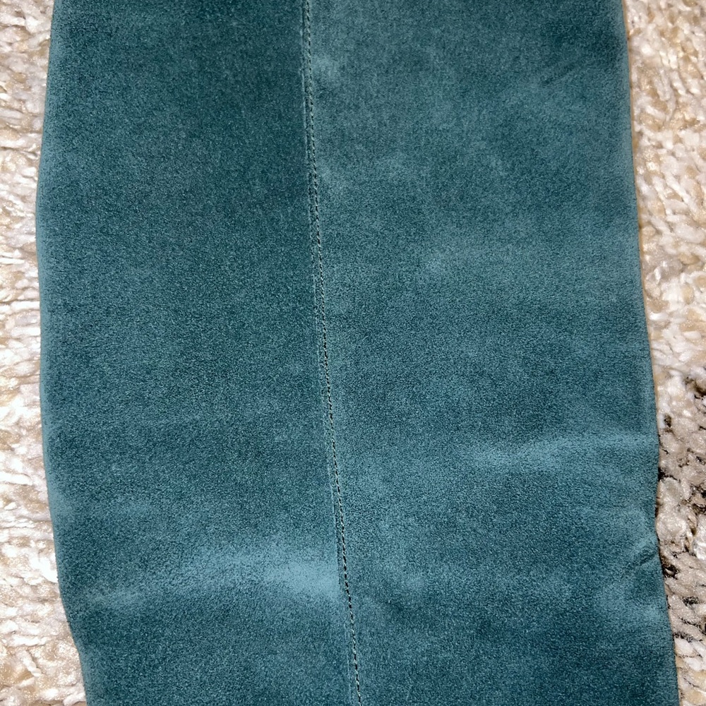 Butter Suede Gray-Blue Aqua Pull On Ankle Zip Boots Size 7.5 Made In Italy - Picture 9 of 12